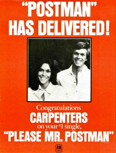 Carpenters Billboard Please Mr Postman Promo Ad Feb 01 1975